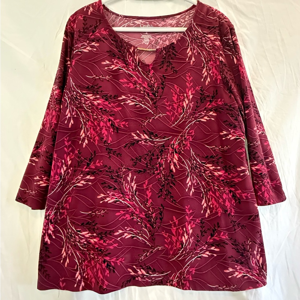 Croft & Barrow Burgundy Leaf Print Blouse